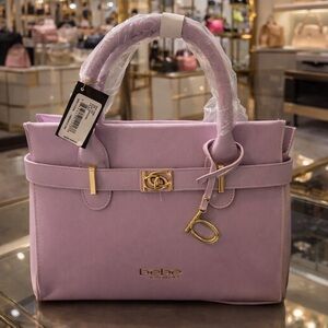 bebe Lilac Top-Handle Satchel with Gold Accent